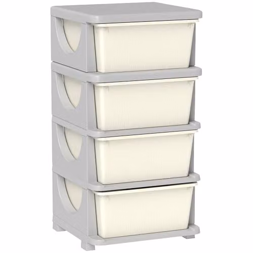 HOMCOM 4-Tier Plastic Kids Toy Storage Unit with 4 Drawers, White