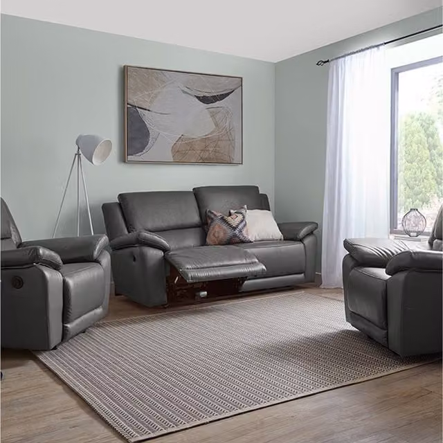 Home Garden Direct Scylla Power Reclining Sofa Set in Grey Synthetic Leather with 3 Seater Sofa and 2 Armchairs