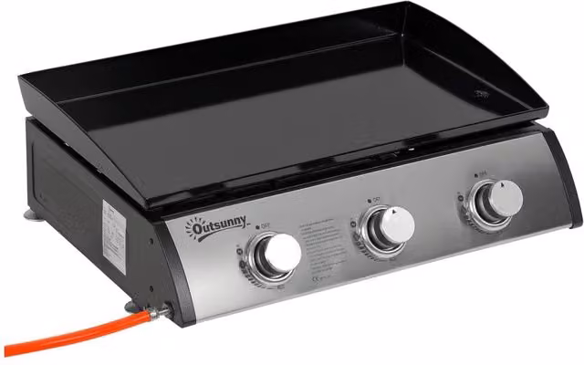 Rolipo 3 Burner Gas Plancha BBQ Grill 9kW Non-Stick Tabletop in Silver