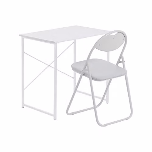 Harbour Housewares Modern White Wood and Metal Desk and Chair Set for Home Office