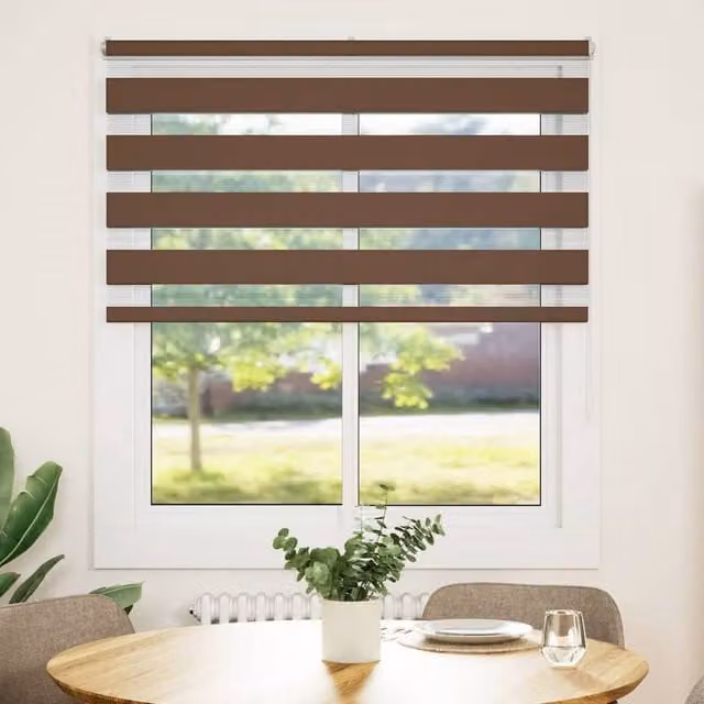 Berkfield Home Brown Zebra Day and Night Blind with Polyester Fabric, W: 135 cm, H: 100 cm