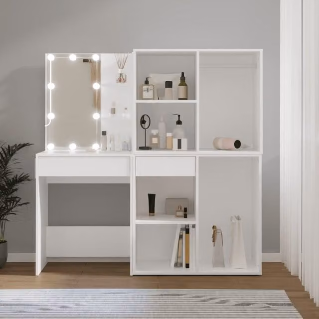 Berkfield Home Hollywood LED Dressing Table in White Matt MDF
