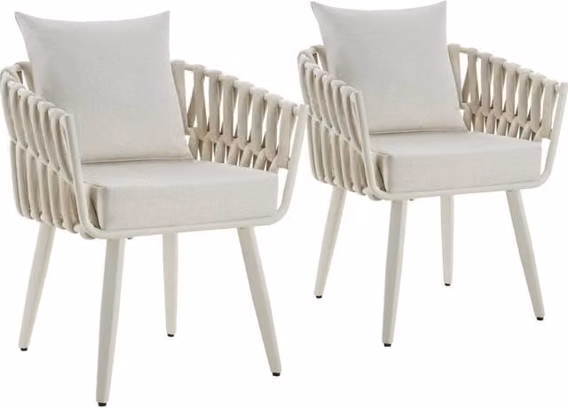 tectake Lugano 2 Seater Aluminium Garden Chair Set in Beige with Armrests and Cushions