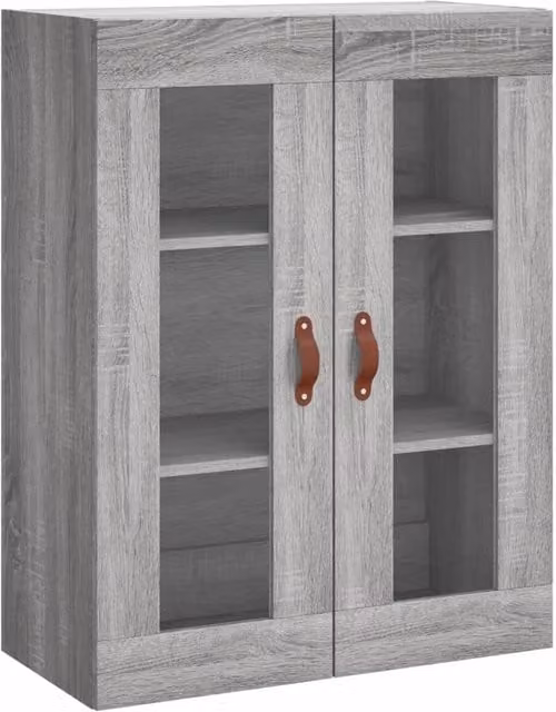 Berkfield Home Wall Mounted Cabinet in Grey Sonoma with Glass Doors, W: 69.5 cm, D: 34 cm, H: 90 cm