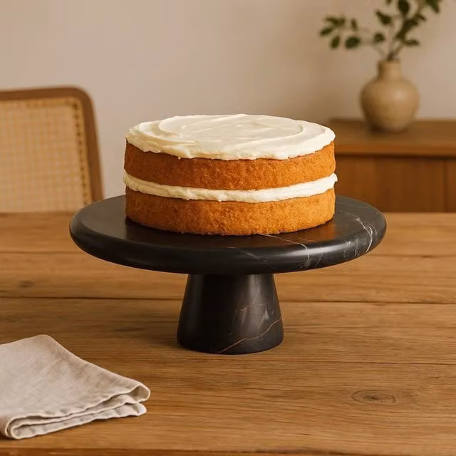 Orsina Marmore Round Black and Gold Marble Cake Stand