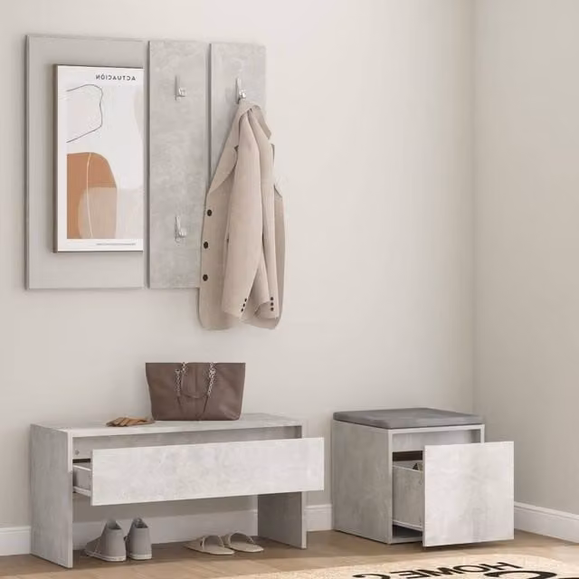 Berkfield Home Modern Hallway Furniture Set in Grey MDF with Bench, Mirror and Panel
