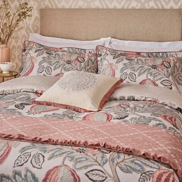 Sanderson Cantaloupe Single Duvet Cover and Pillowcase Set, Blush and Dove Pink Floral Mako Satin Cotton