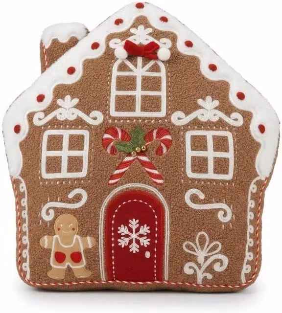 Luxury Living Christmas Gingerbread House Cushion with Plump Hollow Fibre Pad in Soft Brown Fleece