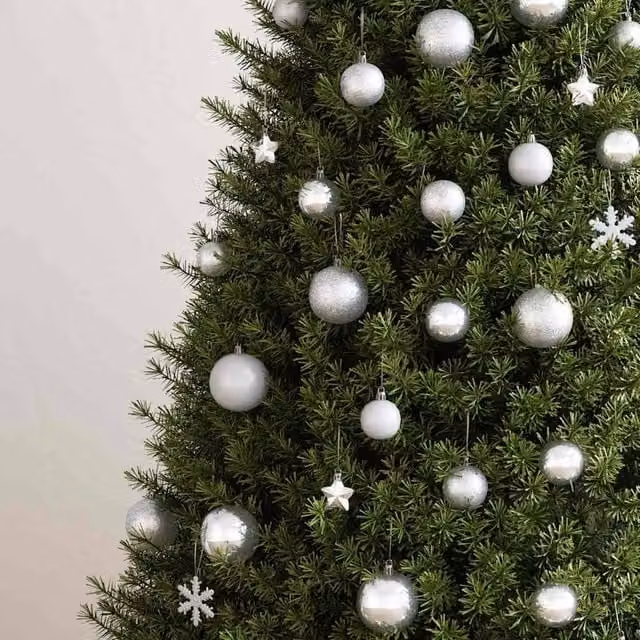 Berkfield Home 111 Piece Silver Christmas Bauble and Tree Topper Set in Polystyrene