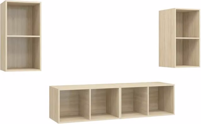 Berkfield Home Set of 4 Wall-mounted TV Cabinets in Sonoma Oak Light Oak Finish