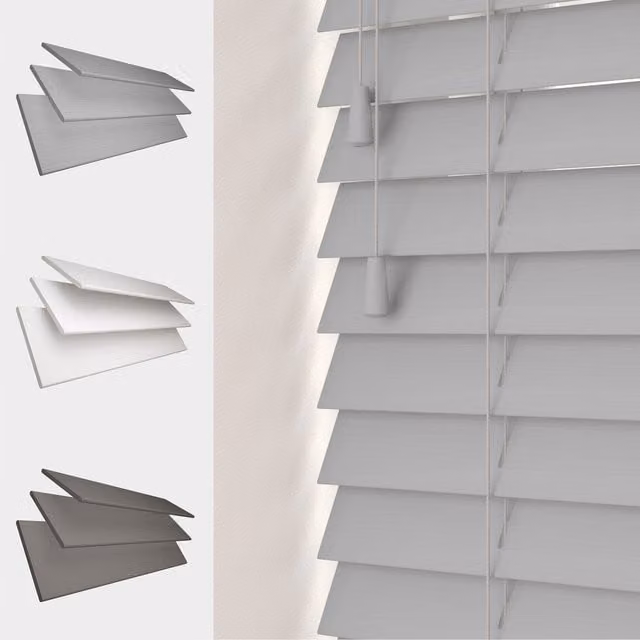 Caecus Blinds Faux Wood String Venetian Blinds with 50mm Slats, Grey, Width: 120 cm