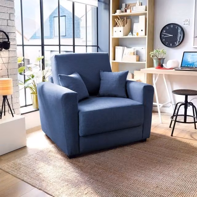 Abakus Direct Olly Single Sofa Bed in Blue Velvet Fabric