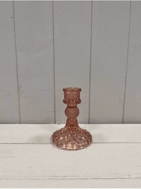 KDMD Rose Floral Glass Taper Candle Holder, Pink