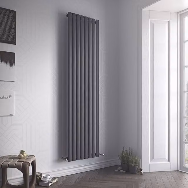 Bathroom Kingdom Nova Anthracite Double Oval Vertical Radiator, Grey, H: 60.0 cm x W: 58.4 cm