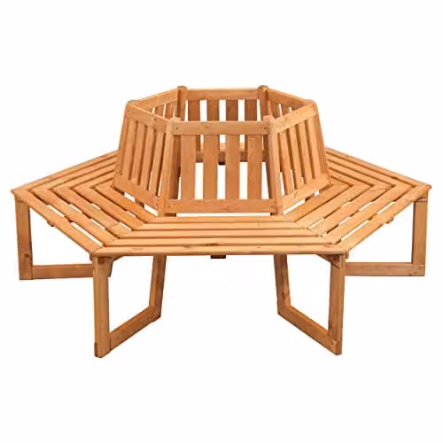 Promadino Rustic Corner Garden Tree Seat Bench in Brown and Beige Treated Hardwood, W: 178 cm, D: 90 cm, H: 44 cm