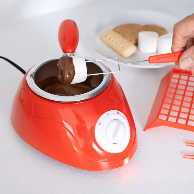 Menkind Treat Factory Red Electric Chocolate Fondue Set with Adjustable Thermostat and Accessories
