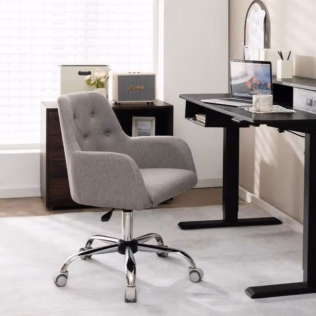 Costway Modern Grey Fabric Swivel Task Chair with Armrests for Home Office