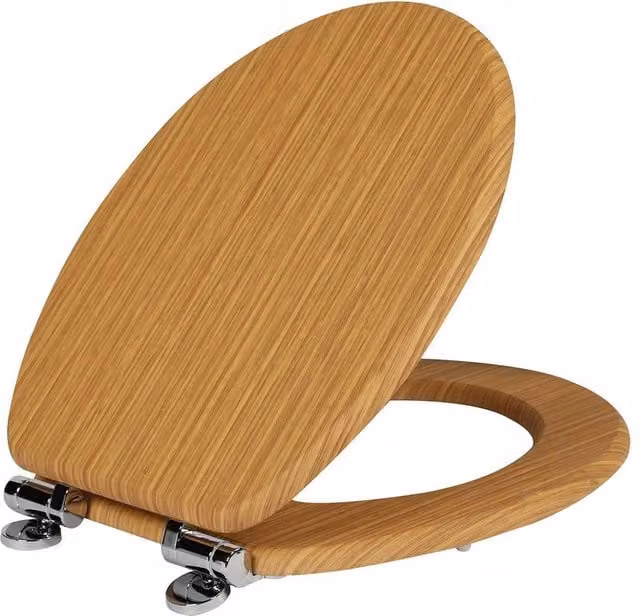 SINOBATH Soft-Close Oval Toilet Seat in Light Brown, Moisture-Resistant MDF, W: 37.5 cm, D: 43.5 cm