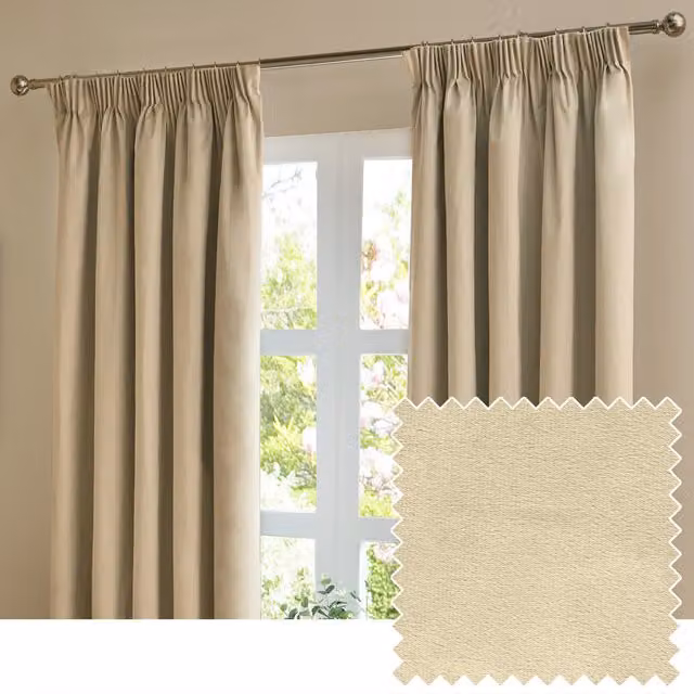 Make It A Home Natural Velvet Full Blackout Pencil Pleat Thermal Insulating Curtains, Height: 229 cm