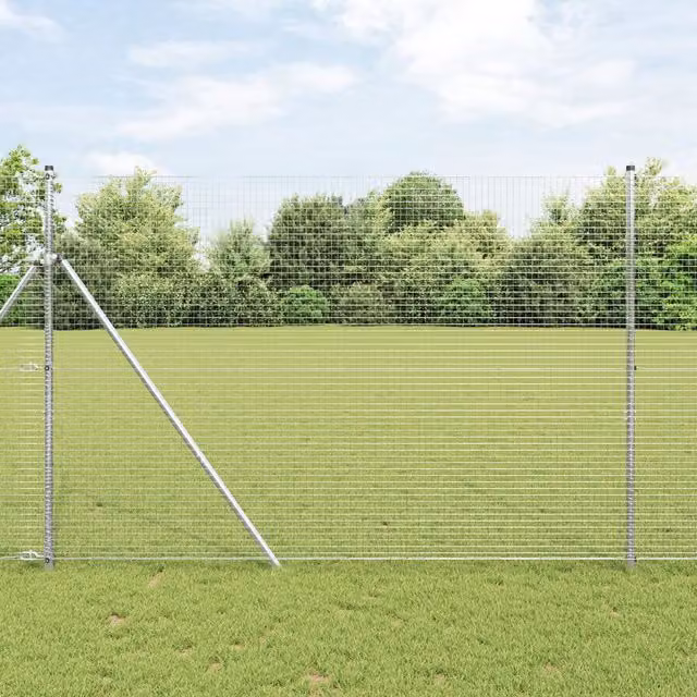 Berkfield Home Galvanised Steel Welded Wire Fence in Silver with 13 Posts, 1.6 x 25 m