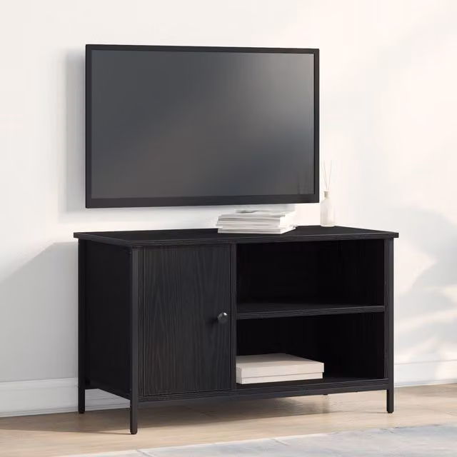 Berkfield Home Black Oak TV Cabinet with Adjustable Shelves and Media Compartments, W/D/H: 80 x 40 x 50 cm