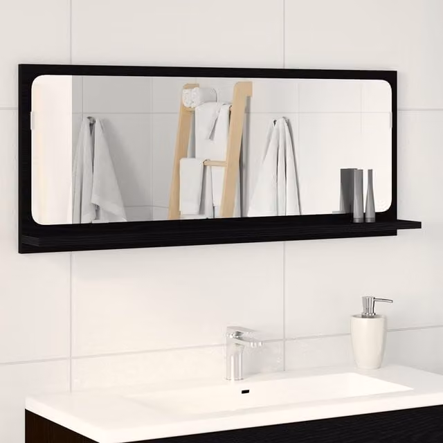 Berkfield Home Black Oak Modern Wall Mirror, W 90 cm x H 37 cm x D 10.5 cm
