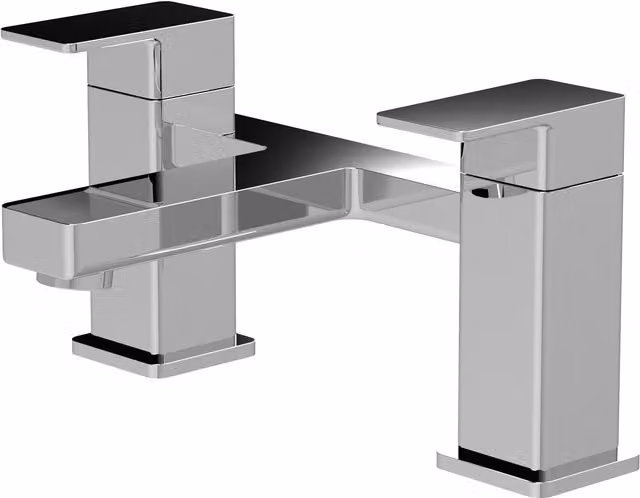 Balterley Square Deck Mounted Bath Filler Tap with Dual Levers in Chrome Silver