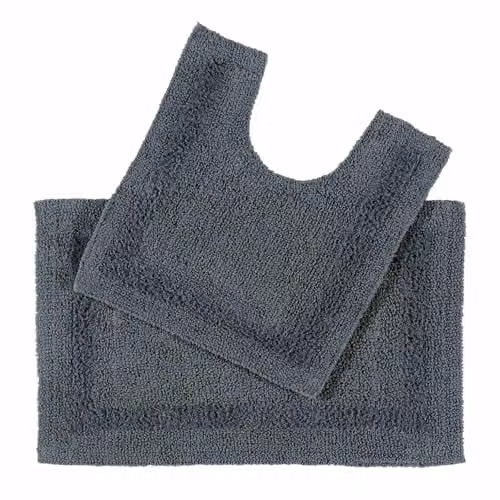 Homescapes Luxury 2 Piece Cotton Bath Mat and WC Pedestal Mat Set in Grey