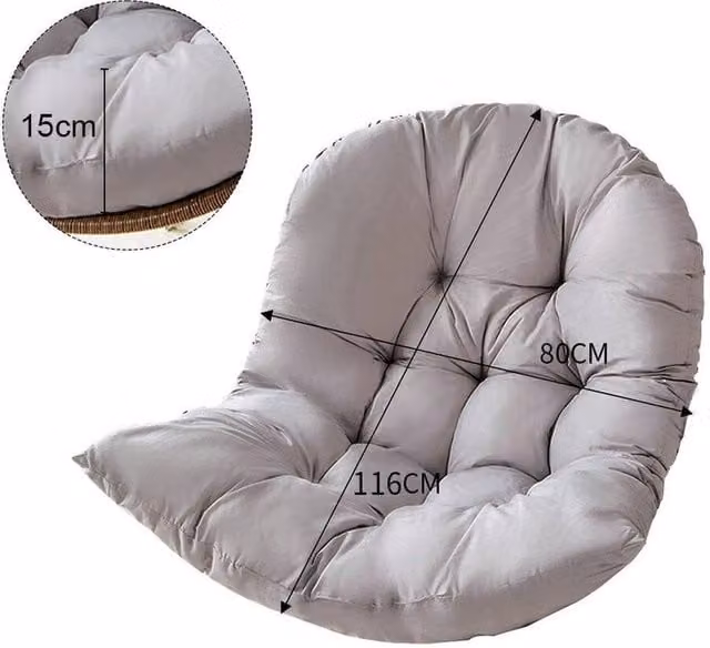 PAWNORA Large Oval Garden Hanging Swing Egg Chair Cushion in Grey Cotton
