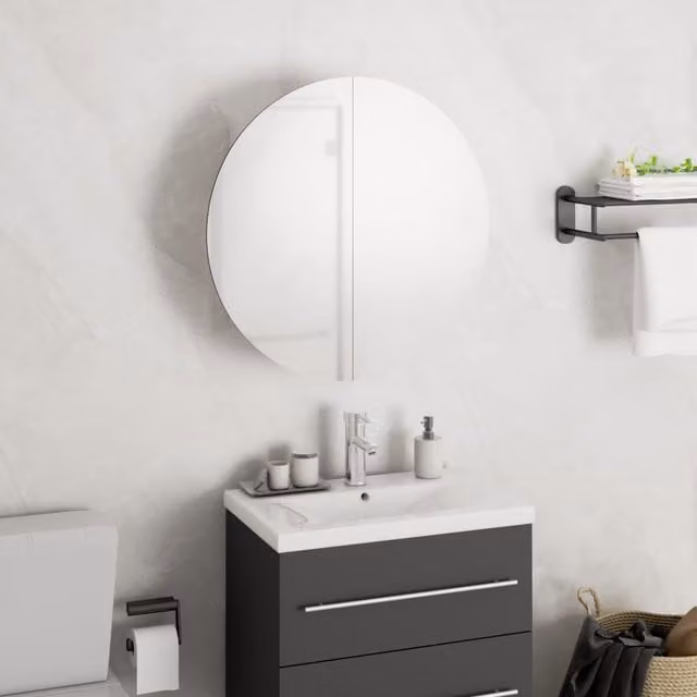 Berkfield Home White Wall Mounted Bathroom Cabinet with Round LED Mirror, W/D/H: 40 x 40 x 17.5 cm