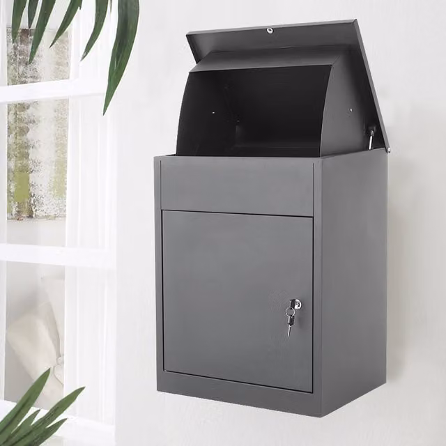 Livingandhome Wall Mounted Steel Parcel Box in Grey