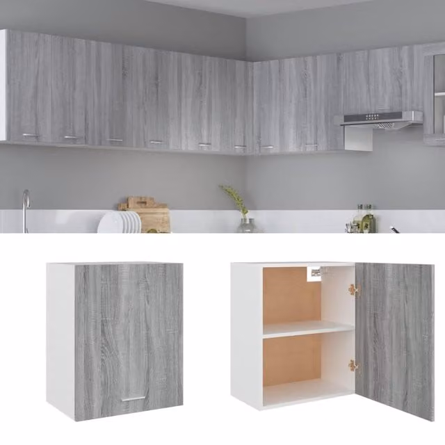Berkfield Home Grey Sonoma Wall Mounted Hanging Cabinet with Hinged Doors, W: 50 cm, D: 31 cm, H: 60 cm