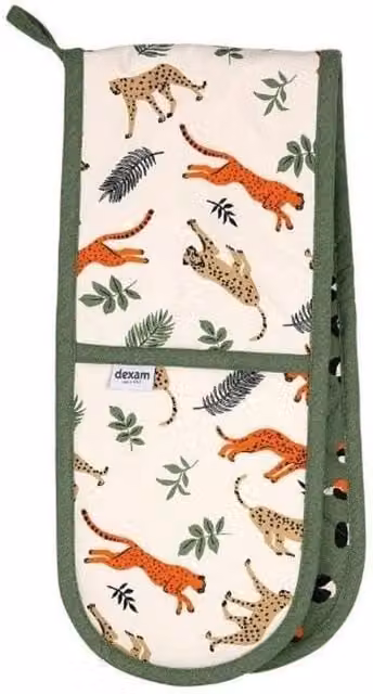 Dexam Leopard Print Cotton Double Oven Gloves in Multicolour