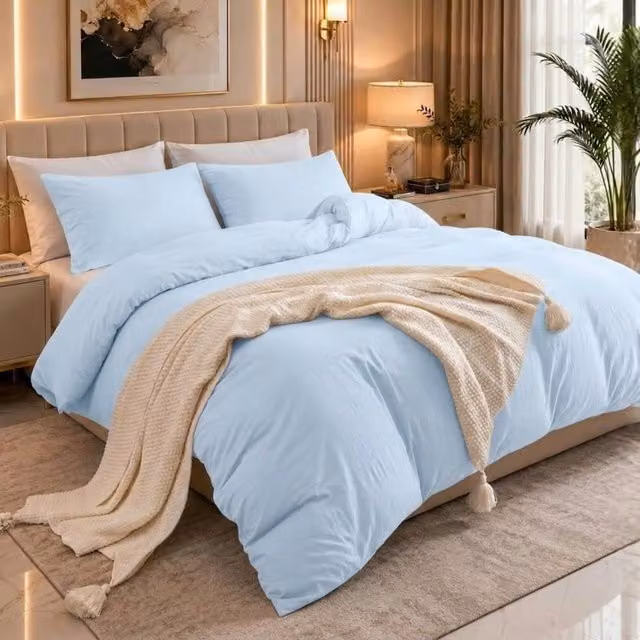 Pamposh 2 Pack Reversible Microfibre Duvet Cover and Pillowcase Set in Baby Blue, Double, 140 x 200 cm