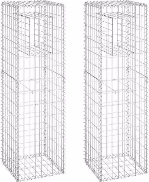 Berkfield Home Silver Steel Gabion Basket Posts, 2 Pack, W/D/H: 40 x 40 x 140 cm