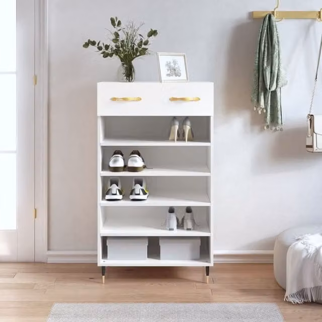Berkfield Home White Industrial Shoe Cabinet with Internal Shelves and Drawers W/D/H: 60 x 35 x 105 cm