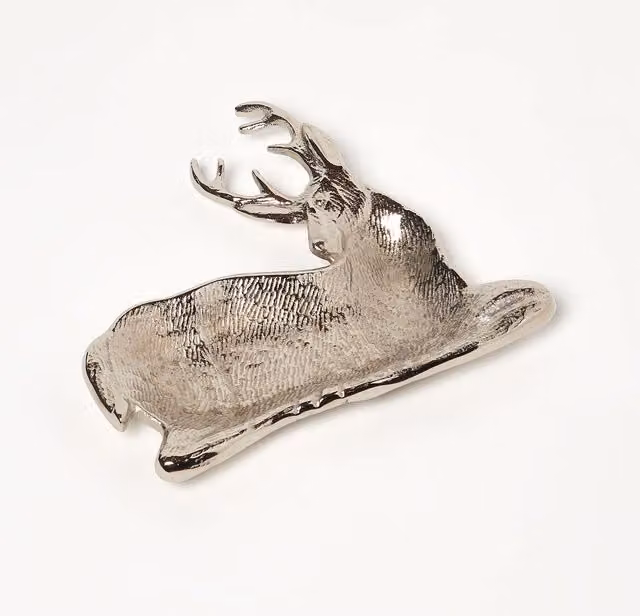 Homescapes Silver Reindeer Decorative Metal Centrepiece Tray