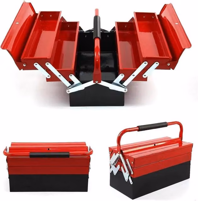 VOGREX Heavy Duty Metal 3 Tier Cantilever Tool Box with 5 Trays, Red