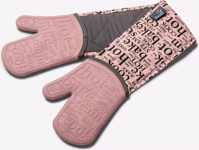 Zeal Silicone Double Oven Gloves in Rose Pink, Waterproof and Steam-Resistant with Non-Slip Grip