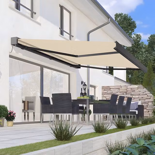 Primrose Awnings Deluxe 3.5m Electric Full Cassette Awning with Wireless Remote and Lights in Ivory