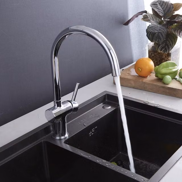 BATHWEST Single Lever Solid Brass Kitchen Sink Mixer Tap in Silver Chrome