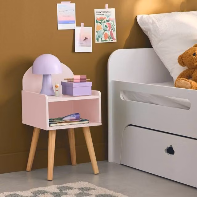 sweeek Pink Pine Wood Bedside Table for Children's Bedrooms, W/D/H: 55.6 x 30.0 x 30.0 cm