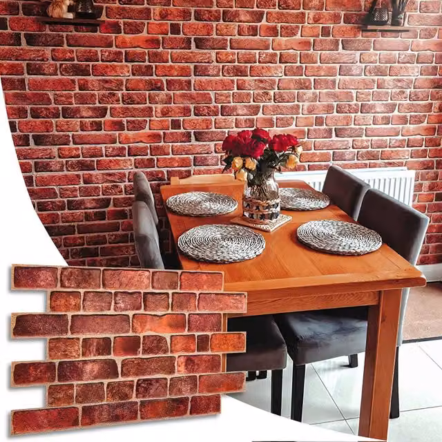 NOVECRAFTO Red Brick Design 3D PVC Wall Cladding Panels (Pack of 8)