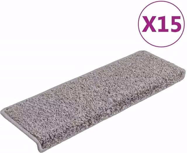 Berkfield Home Self-Adhesive Carpet Stair Treads, 15 Pieces, Grey, W: 65 cm, D: 21 cm, H: 4 cm