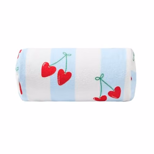 OHS Heart Cherries Inflatable Bolster Pillow with Removable Microfibre Cover in Blue and White