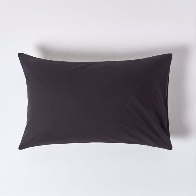 Homescapes Black Egyptian Cotton Housewife Pillowcase, 200 Thread Count Percale, W: 74 cm, D: 48 cm, H: 48 cm