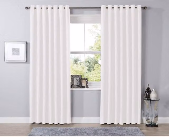 NewEdgeBlinds White Plain Blackout Fabric Panel Eyelet Curtains W: 167 cm, H: 167 cm