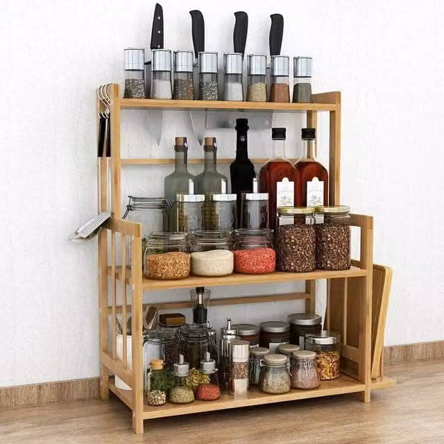 Dprodo Bamboo Spice Rack Storage Shelves in Natural Wood