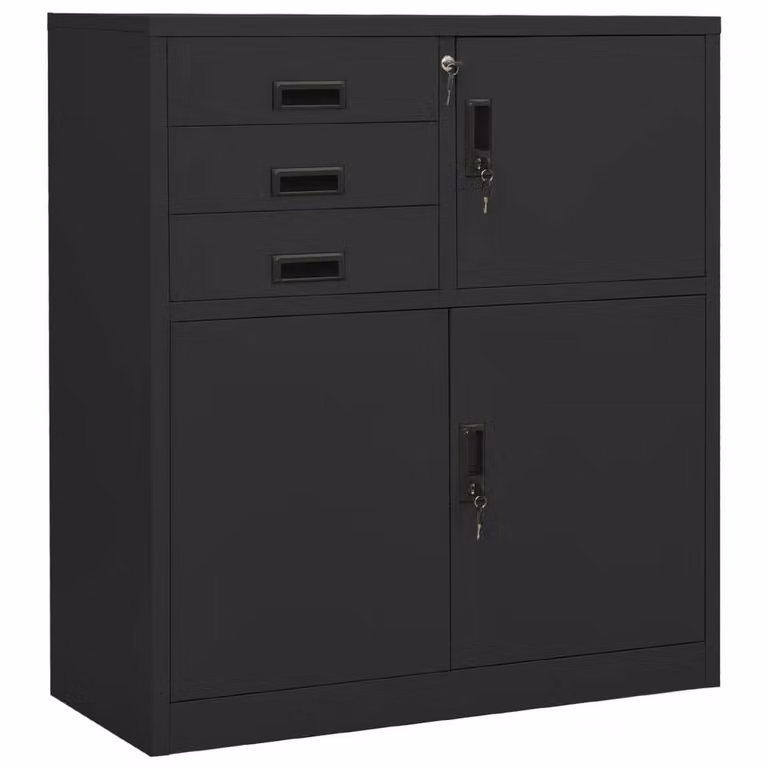 Berkfield Home Office Cabinet in Anthracite and Black Steel, W/D/H: 90 x 40 x 102 cm