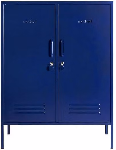 Mustard Made The Midi Storage Locker in Navy Blue, Metal Freestanding Cabinet with Hinged Doors and Internal Shelves, H 111.0 x W 40.0 x D 85.0 cm